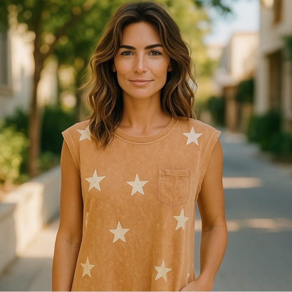 BLUE B Cotton T-Shirt Tank Dress Star Design Size S